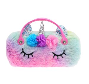 kids girls boys eyeglass case glasses pouch unicorn plush dazzling sparkle glitter hard shell with handle