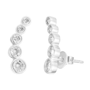 pavoi 14k gold plated sterling silver post white gold cubic zirconia ear crawler earrings - tiny faux diamond sterling silver post ear climber fashion earrings for women