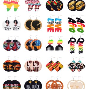 20 Pairs African Earrings for Women Wooden Black Lives Matter Earrings African Map Round Painted Wooden Earrings Statement Ethnic Dangle Earring