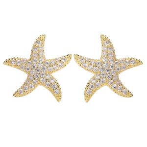 starfish stud earrings for women - cz paved starfish stud earrings - charm starfish earrings plated in 14k gold/white gold