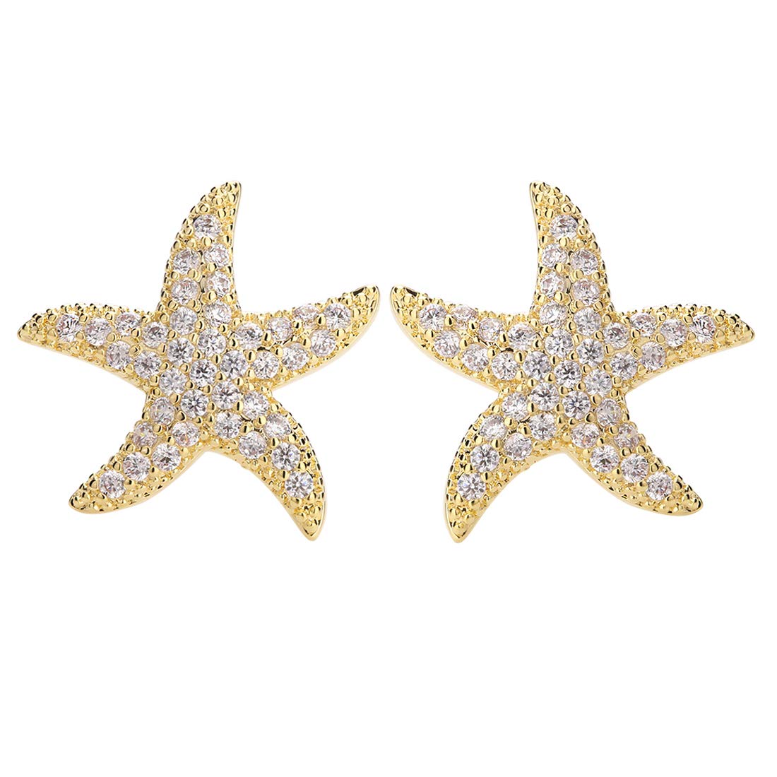 Starfish Stud Earrings for Women - CZ Paved Starfish Stud Earrings - Charm Starfish Earrings Plated in 14k Gold/White Gold