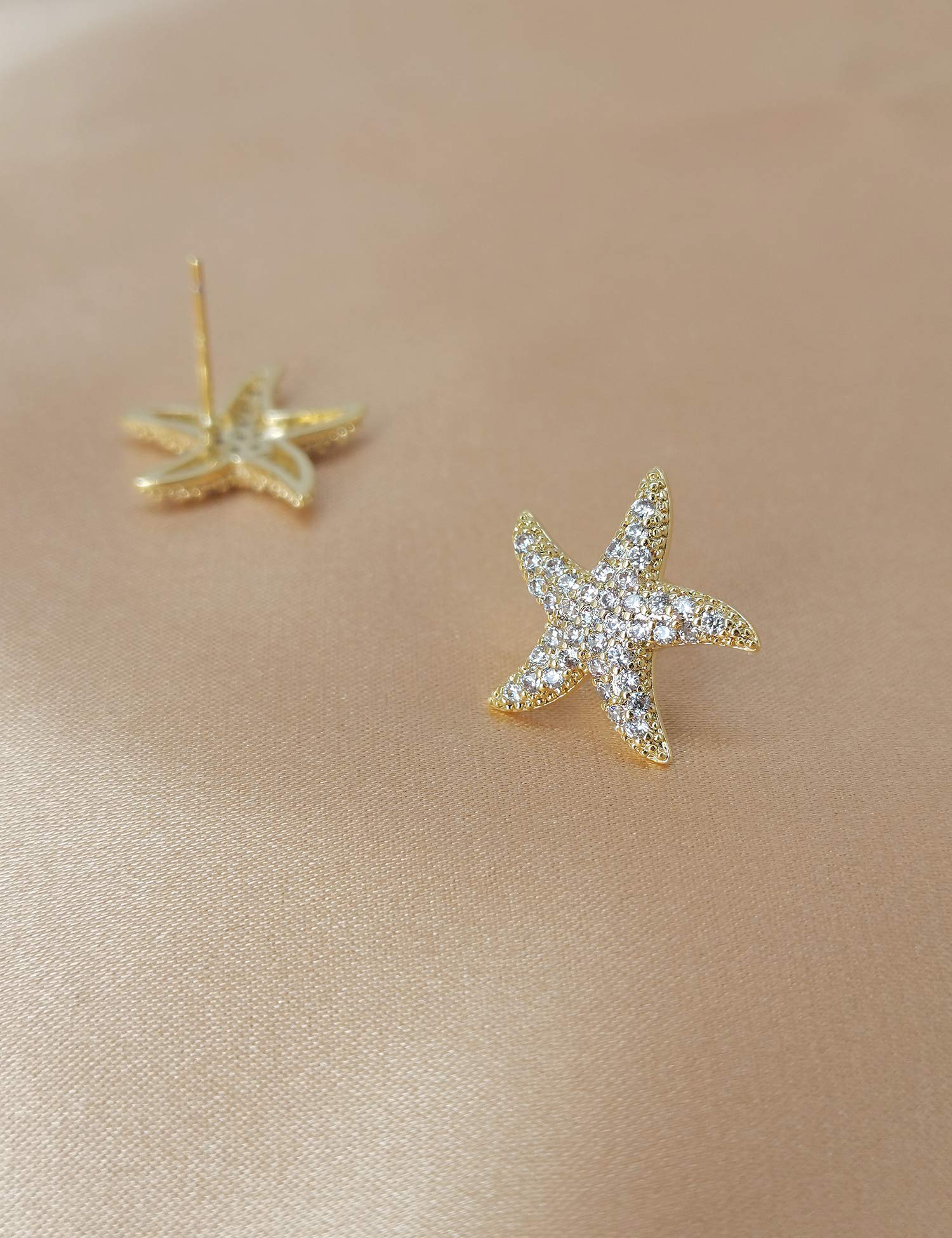 Starfish Stud Earrings for Women - CZ Paved Starfish Stud Earrings - Charm Starfish Earrings Plated in 14k Gold/White Gold