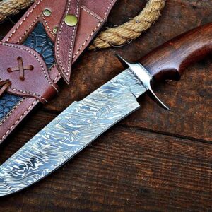 BIGCAT ROAR Handmade Damascus Hunting Knife - Bushcraft Fixed Blade Hunting Knife with Sheath and Walnut Wood Handle - 14.4″ EDC Skinning Knife - Hard Rock