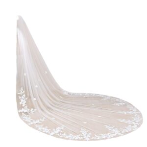 EllieHouse Women's 1 Tier Cathedral Flower Lace Ivory Wedding Bridal Veil With Metal Comb L95IV