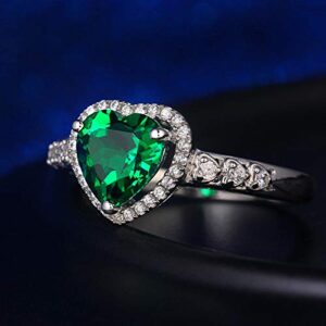 Navachi 925 Sterling Silver 18k White Gold Plated 2.5ct Heart Emerald Az9808r Rings(Size:7)