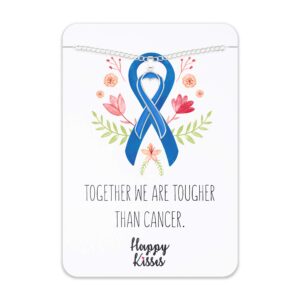 Happy Kisses Cancer Awareness Necklace - Ribbon Pendant, “Together We Are Tougher Than Cancer” - Gift for Women (Dark Blue Colon Cancer)