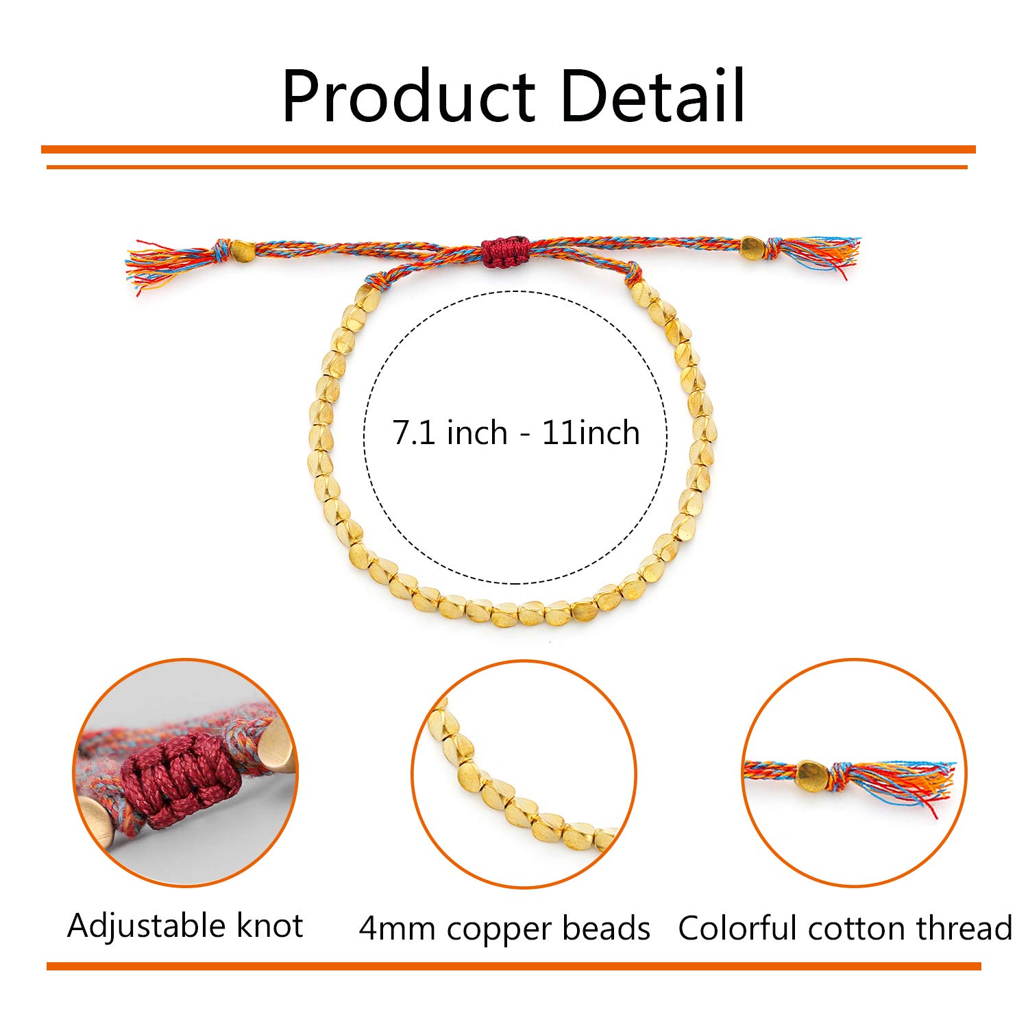 Wremily 2 Pcs Tibetan Copper Bead Bracelet Set Handmade Braided Cotton Bracelet Lucky Rope Bracelet Adjustable Friendship Bracelet Gift for Women Men