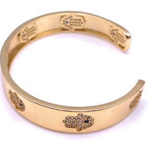 LESLIE BOULES 18K Gold Plated Hamsa Hand Cuff Bracelet for Women Fashion Jewelry