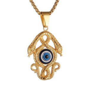 AsAlways Gold-plated Stainless Steel Snake pendant Ancient Egyptian Symbol of Protection Evil Eyes (Double-headed snake)