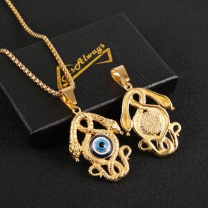 AsAlways Gold-plated Stainless Steel Snake pendant Ancient Egyptian Symbol of Protection Evil Eyes (Double-headed snake)