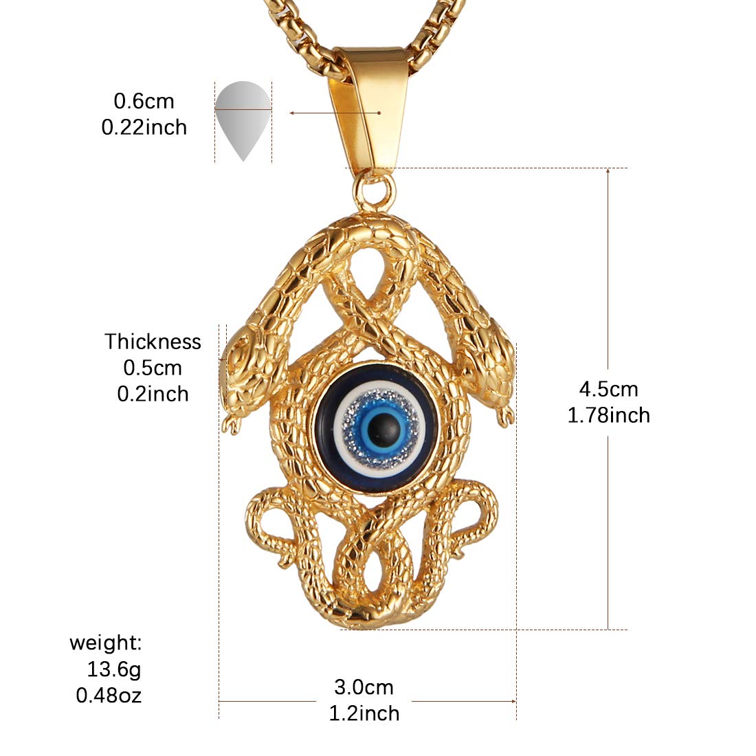 AsAlways Gold-plated Stainless Steel Snake pendant Ancient Egyptian Symbol of Protection Evil Eyes (Double-headed snake)