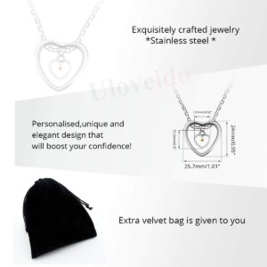 Uloveido Stainless Steel Double Hearts Necklace, Real Mustard Seed Heart Pendant Necklace for Women Ladies Y854 (Heart)