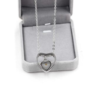 Uloveido Stainless Steel Double Hearts Necklace, Real Mustard Seed Heart Pendant Necklace for Women Ladies Y854 (Heart)