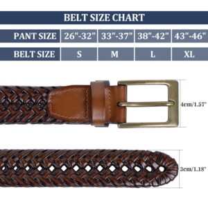 SUOSDEY Mens Braided Leather Belt Cowhide Woven Leather Belt for Casual Jeans Pants with Solid Prong Buckle,tan