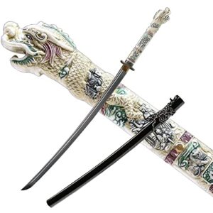 spring steel blade dragon head katana handmade full tang japanese samurai sword real battle knives very sharp highlander sword