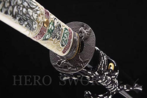 Spring Steel Blade Dragon Head Katana Handmade Full Tang Japanese Samurai Sword Real Battle Knives Very Sharp Highlander Sword