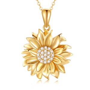 sisgem solid 14k sunflower pendant necklace with moissanite gold flower necklace for women you are my sunshine necklace dainty jewelry for wife, mom,16''-18''