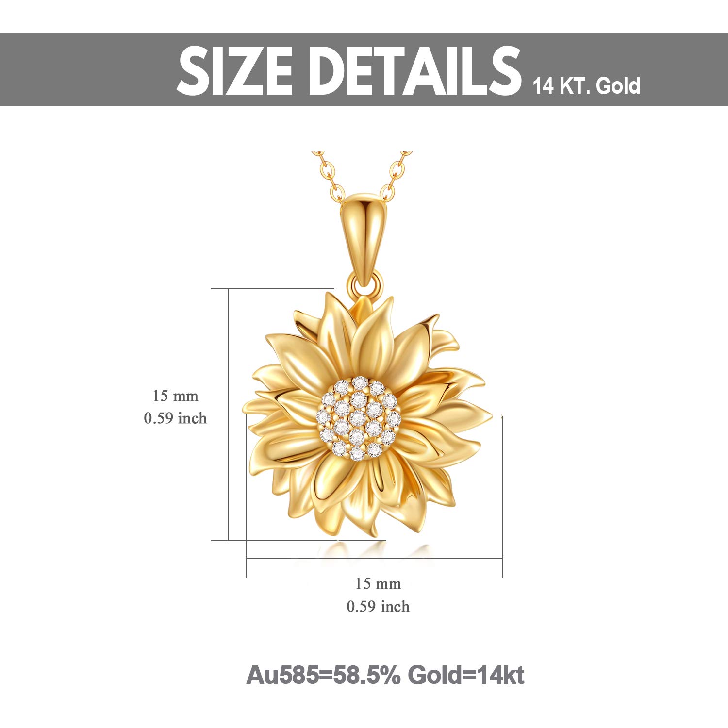 SISGEM Solid 14K Sunflower Pendant Necklace with Moissanite Gold Flower Necklace for Women You are My Sunshine Necklace Dainty Jewelry for Wife, Mom,16''-18''