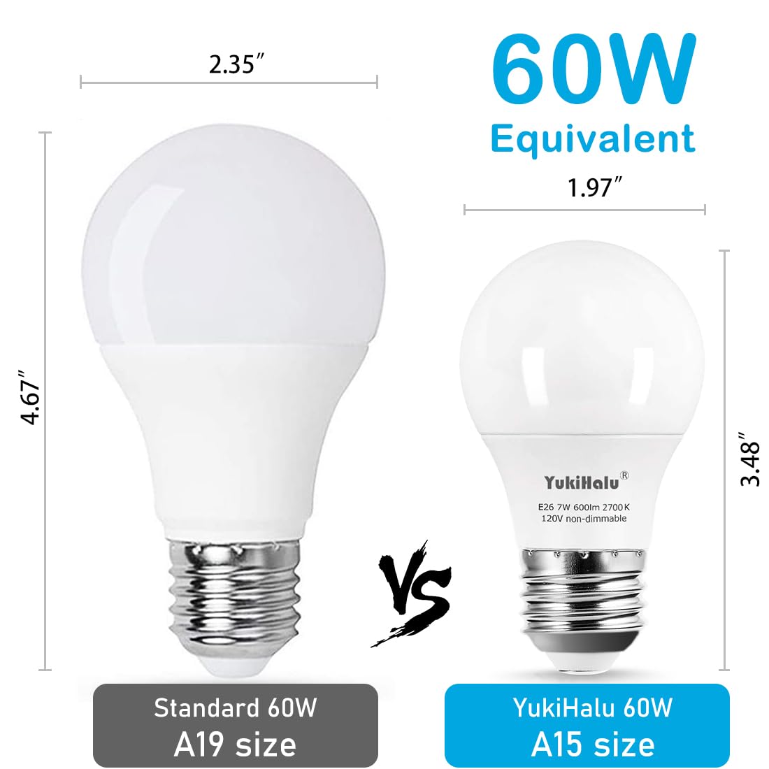 YukiHalu, A15 Appliance Light Bulb, 60W Equivalent for Range Hood/Refrigerator Light Bulb/Ceiling Fan Light, 600 Lumens 7W 120V 5000K Daylight E26 Base, Waterproof, Not Dim