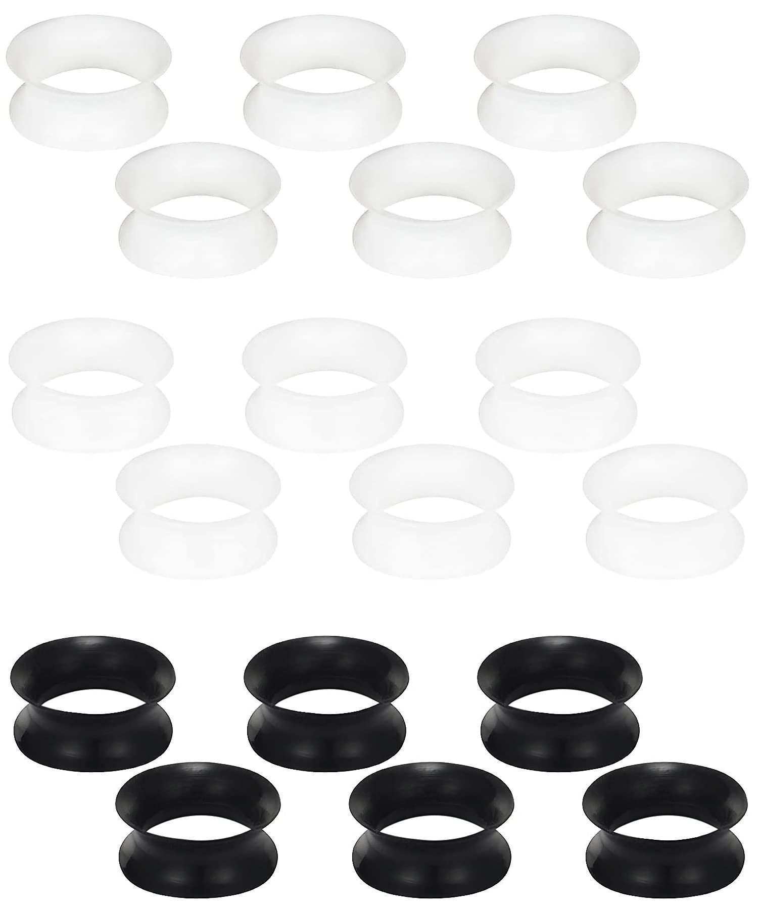 Lcolyoli 9 Pairs Ultra Thin Silicone Tunnels Ear Gauges Silicone Ear Skin Flexible Flesh Tunnel Expander Stretcher Gauge Earlets Plug Gauges Kit for Women Men 16mm 5/8 inch Black White Rubber