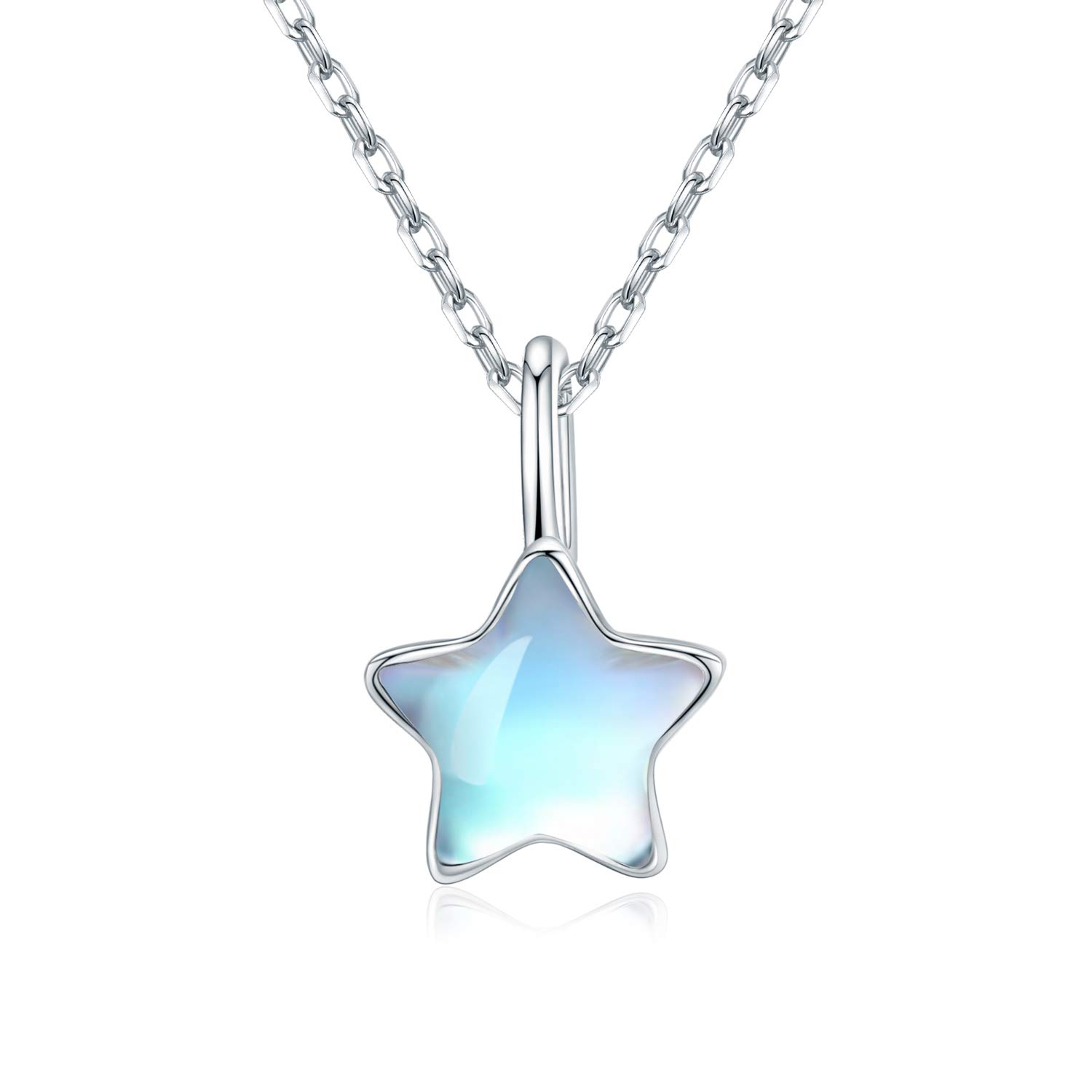 CUOKA MIRACLE Moonstone Necklace Star Necklace 925 Sterling Silver Rainbow Moonstone Choker Necklace for Women Star Moonstone Jewelery for Women Birthday Mother`s Day