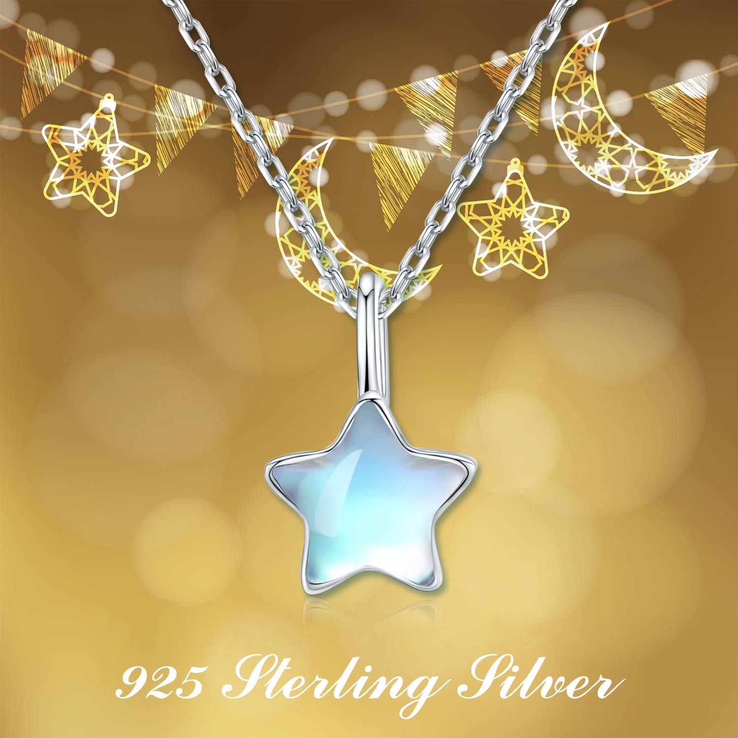 CUOKA MIRACLE Moonstone Necklace Star Necklace 925 Sterling Silver Rainbow Moonstone Choker Necklace for Women Star Moonstone Jewelery for Women Birthday Mother`s Day