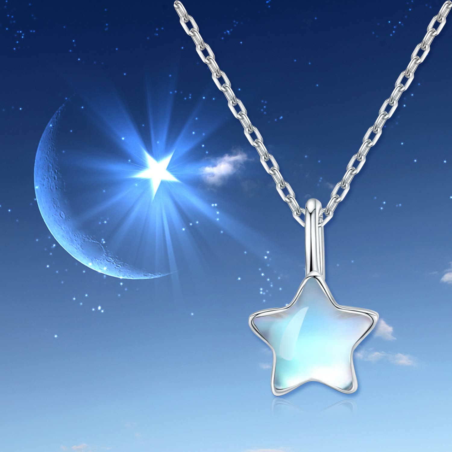 CUOKA MIRACLE Moonstone Necklace Star Necklace 925 Sterling Silver Rainbow Moonstone Choker Necklace for Women Star Moonstone Jewelery for Women Birthday Mother`s Day