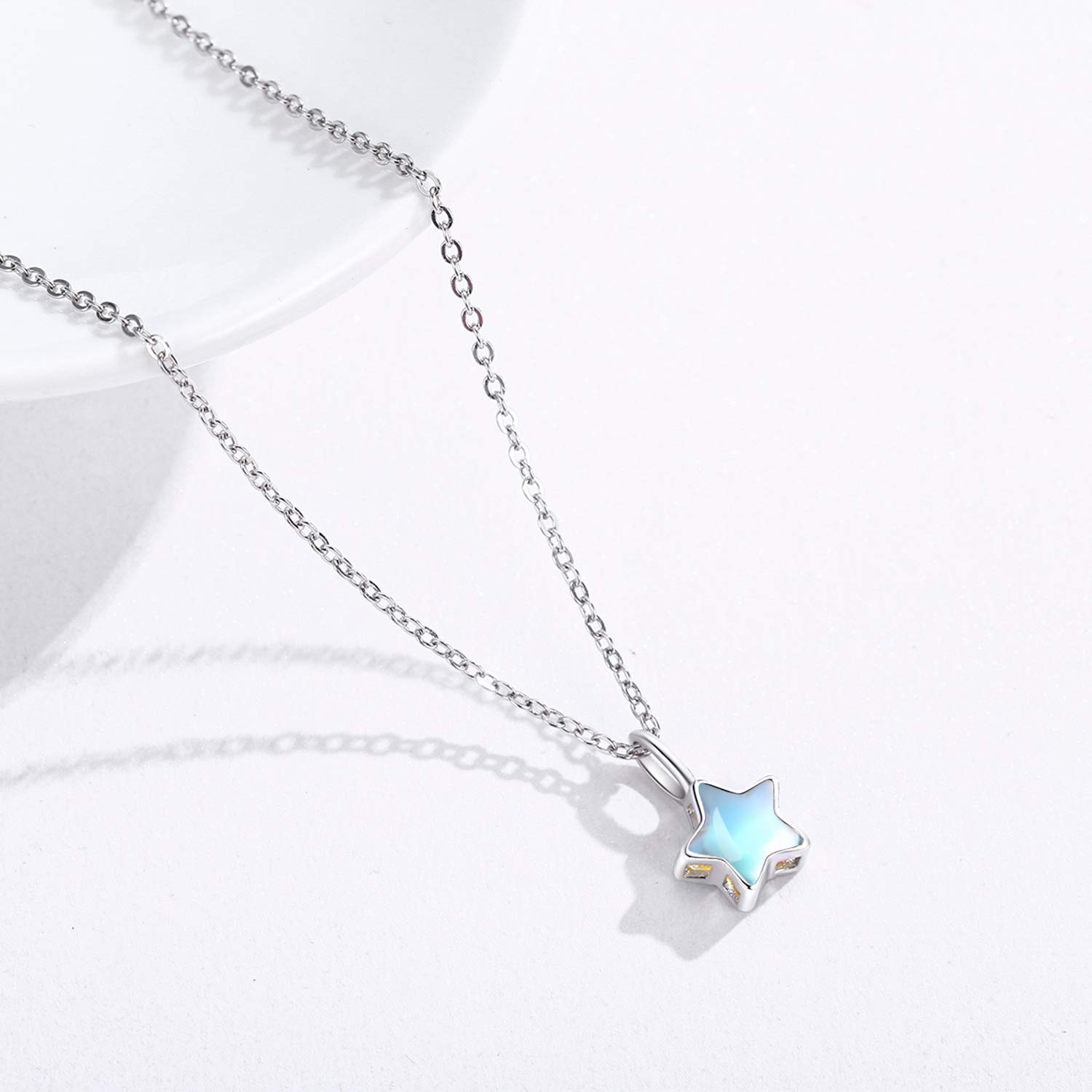 CUOKA MIRACLE Moonstone Necklace Star Necklace 925 Sterling Silver Rainbow Moonstone Choker Necklace for Women Star Moonstone Jewelery for Women Birthday Mother`s Day