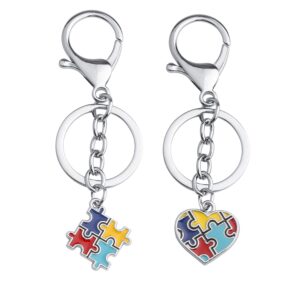 fustmw autism awareness keychain gifts for autistic colorful puzzle piece key ring set of 2 (autism awareness keychain set)