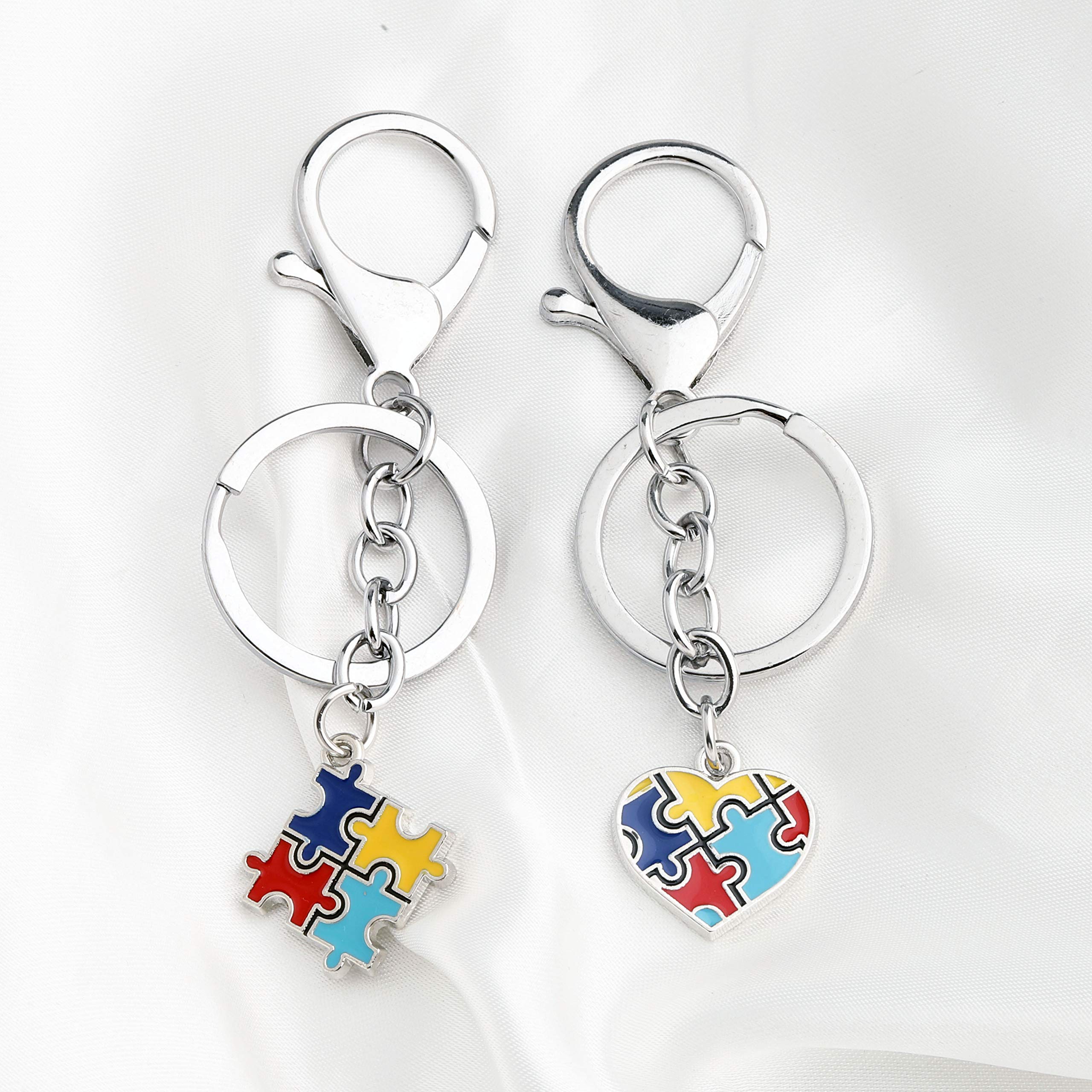 FUSTMW Autism Awareness Keychain Gifts for Autistic Colorful Puzzle Piece Key Ring Set of 2 (Autism Awareness Keychain Set)