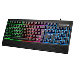 chonchow ergonomic led rainbow keyboard for game and work, usb wired light up backlit gaming keyboard with wrist rest, 104 key quiet rgb keyboard for pc xbox ps4 ps5 laptop