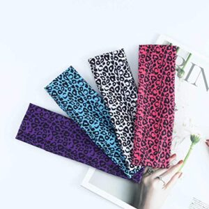 DRESBE Boho Yoga Headbands Leopard Print Hair Bands Stretchy Head Wraps Elastic Hair Accessories for Women and Girls(Pack of 4)