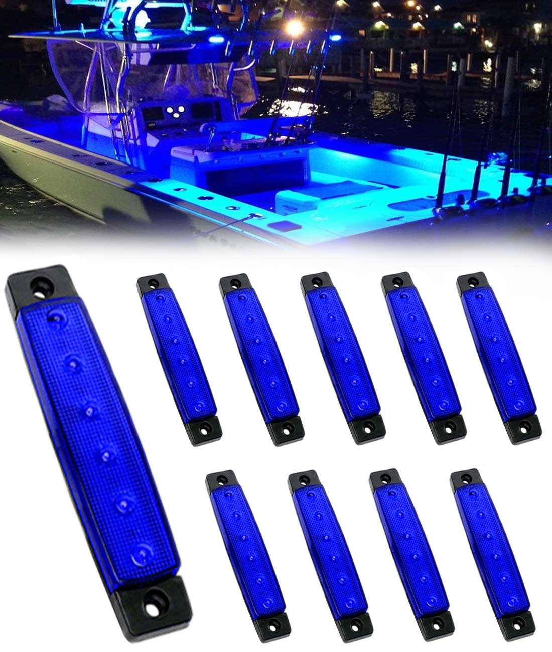 Shangyuan Marine Boat Lights, Utility Led Interior Lights for Deck Courtesy Transom Cockpit Light, 12v Waterproof Marine Lighs for Yacht Fishing Pontoon Boat Sailboat Kayak Bass Boat, Blue, 10PCS