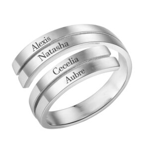 Suxerlry Personalized Name Ring Customized Wrap Rings Family Jewelry Custom with Any Name (4 names-silver)