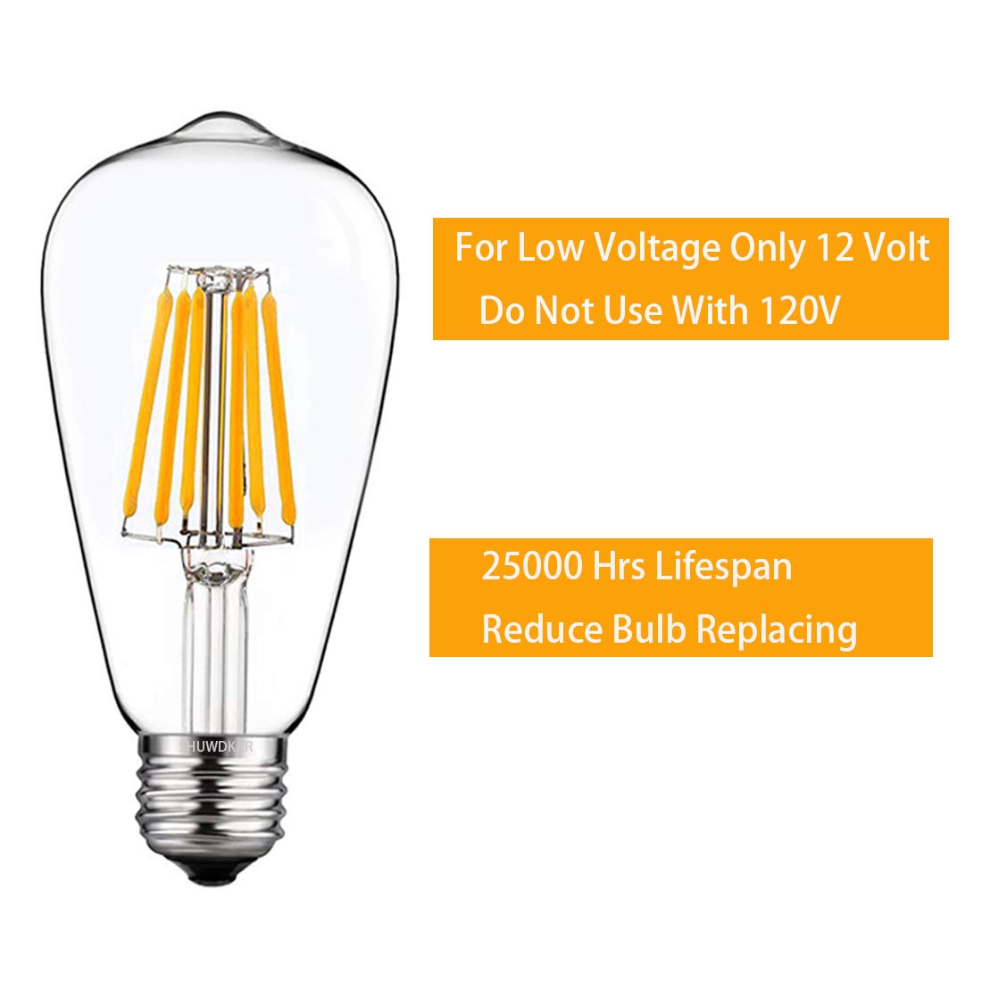 SHUWDKAR LED Light Bulbs DC 12V 6W E26 ST64 Low Voltage Bulb RV Camper Warm White 2700K Vintage Clear Glass Filament Edison Bulbs Equivalent 75W Halogen Marine Boat Solar 12V Battery Lighting,2 Pack