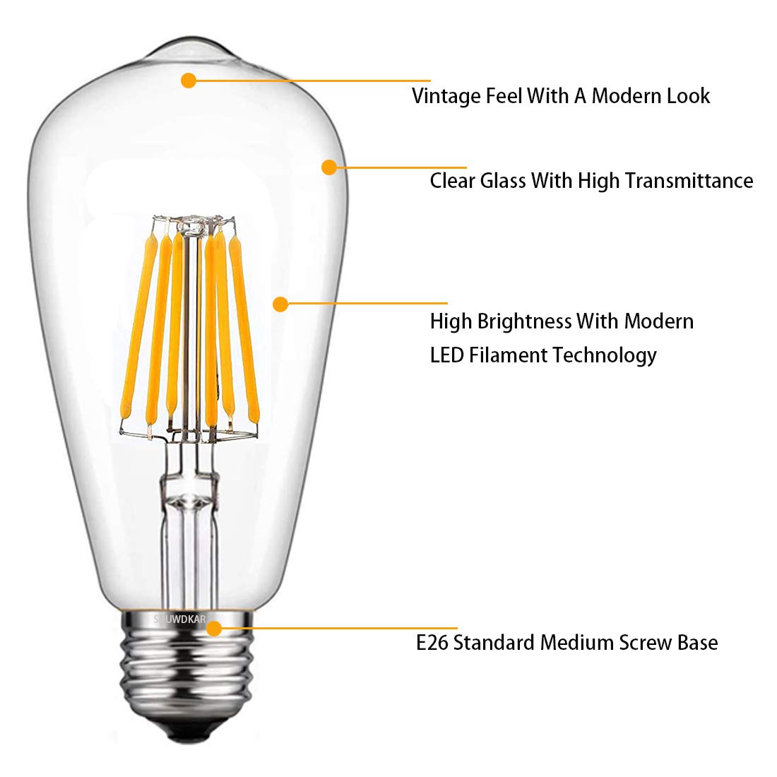 SHUWDKAR LED Light Bulbs DC 12V 6W E26 ST64 Low Voltage Bulb RV Camper Warm White 2700K Vintage Clear Glass Filament Edison Bulbs Equivalent 75W Halogen Marine Boat Solar 12V Battery Lighting,2 Pack