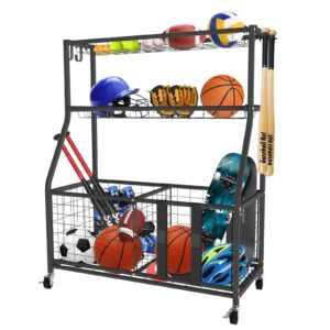 uboway sports equipment storage rack: garage basketball organizer for ball outdoor cart