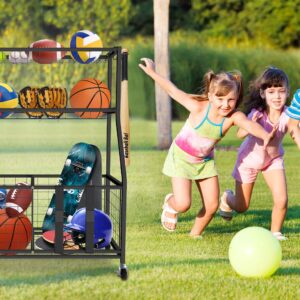 Uboway Sports Equipment Storage Rack: Garage Basketball Organizer for Ball Outdoor Cart