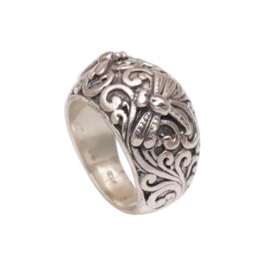 novica artisan handmade .925 sterling silver domed ring 925 dragonfly motif cocktail indonesia animal themed 'vine palace'