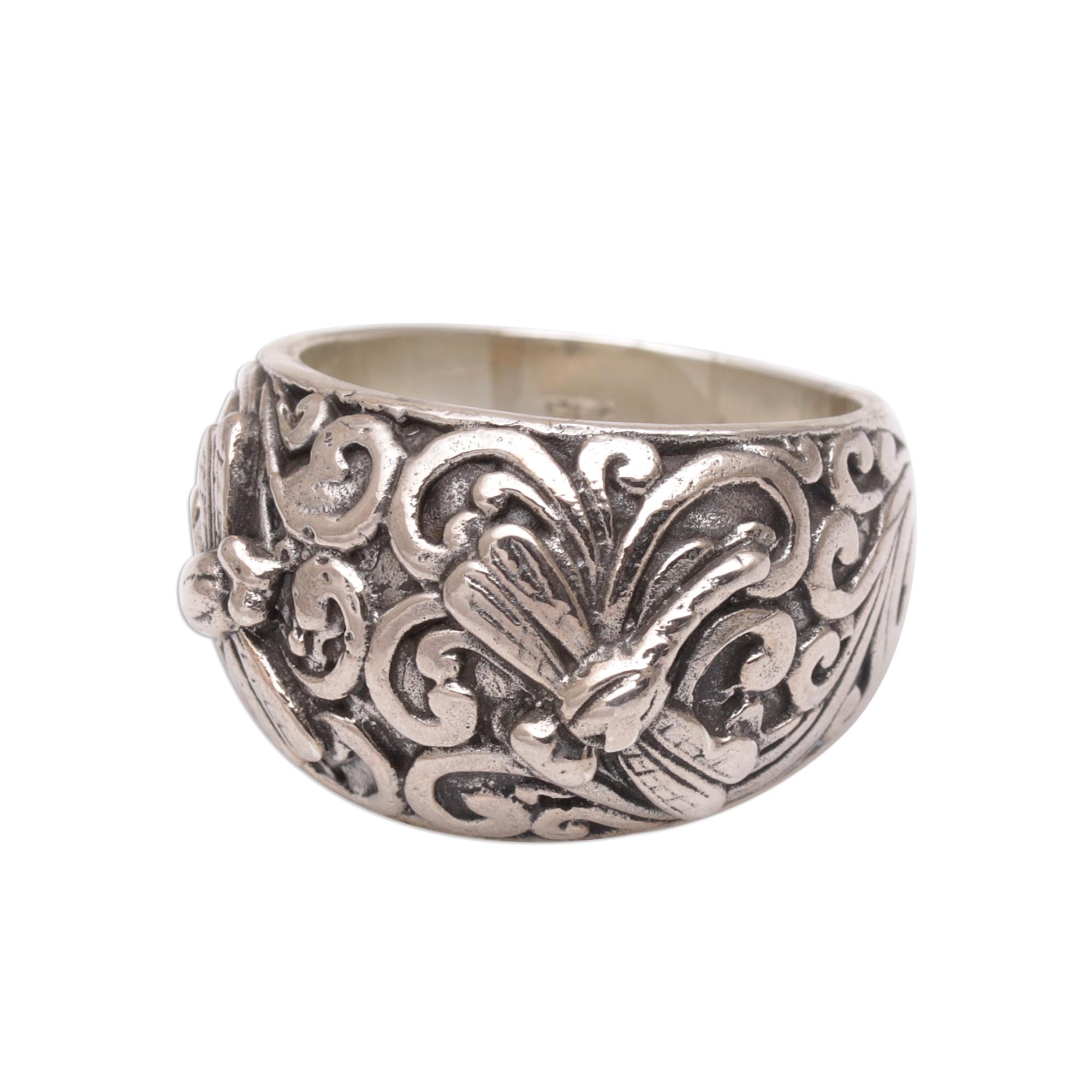 NOVICA Artisan Handmade .925 Sterling Silver Domed Ring 925 Dragonfly Motif Cocktail Indonesia Animal Themed 'Vine Palace'