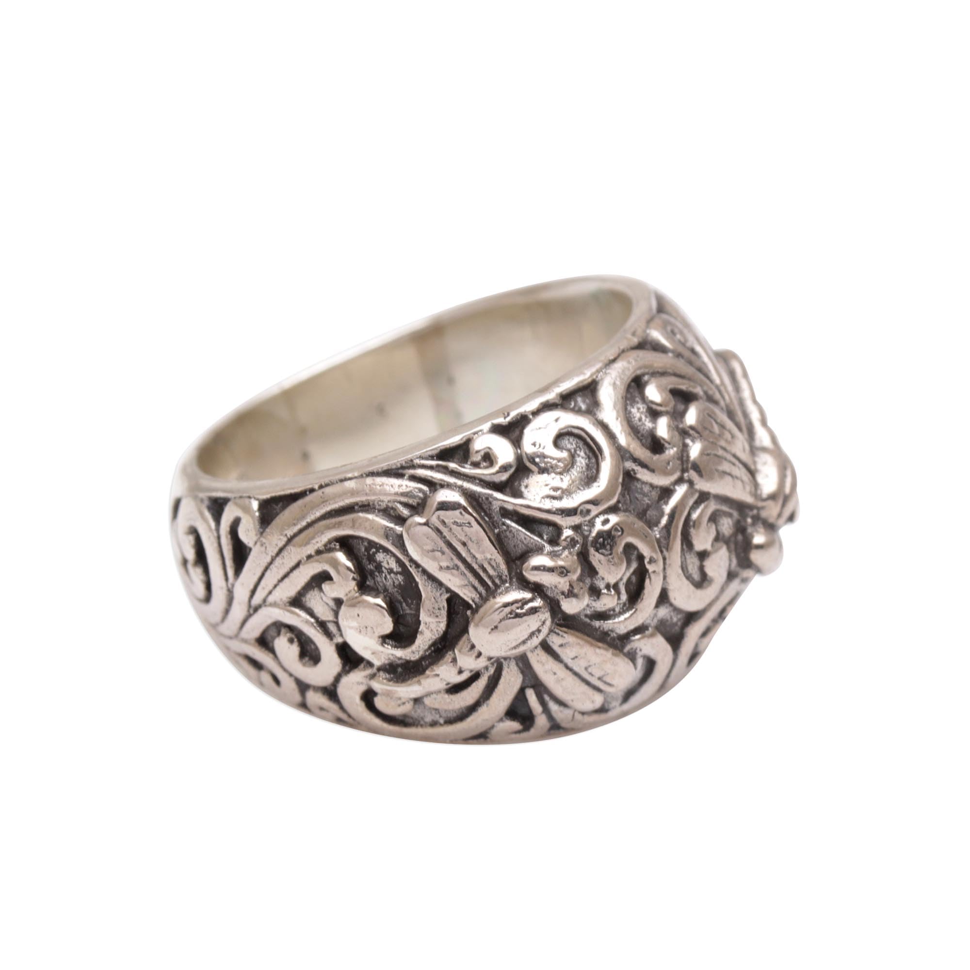 NOVICA Artisan Handmade .925 Sterling Silver Domed Ring 925 Dragonfly Motif Cocktail Indonesia Animal Themed 'Vine Palace'