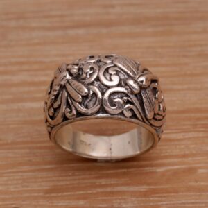 NOVICA Artisan Handmade .925 Sterling Silver Domed Ring 925 Dragonfly Motif Cocktail Indonesia Animal Themed 'Vine Palace'