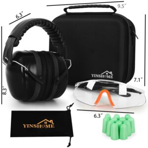 YINSHOME Shooting Ear Protection Earmuffs, Gun Safety Glasses, Earplugs, Protective Case