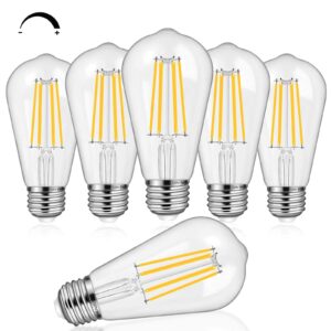 6-pack 8w dimmable edison led light bulbs 100w equivalent, vintage st64/st21 led filament bulbs with 1000lm, 3000k soft warm white lighting, e26 medium base clear glass for home, office, restaurant