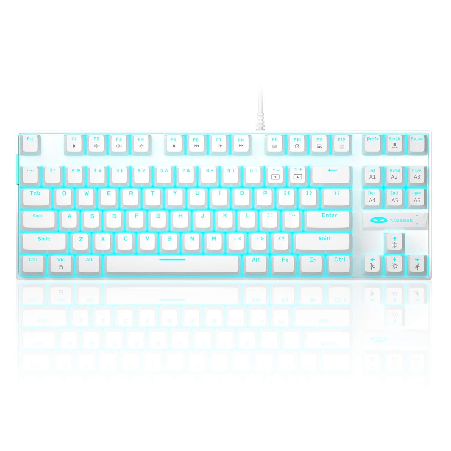 MageGee Mechanical Gaming Keyboard with Blue Switch, Compact 87 Keys Wired Computer Keyboard for Windows Laptop PC Gamer, LED Ice Blue Backlit, White