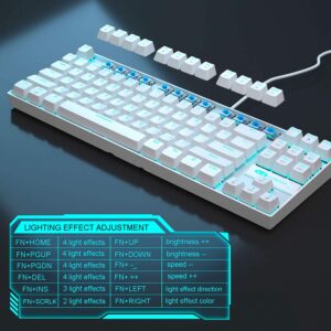 MageGee Mechanical Gaming Keyboard with Blue Switch, Compact 87 Keys Wired Computer Keyboard for Windows Laptop PC Gamer, LED Ice Blue Backlit, White