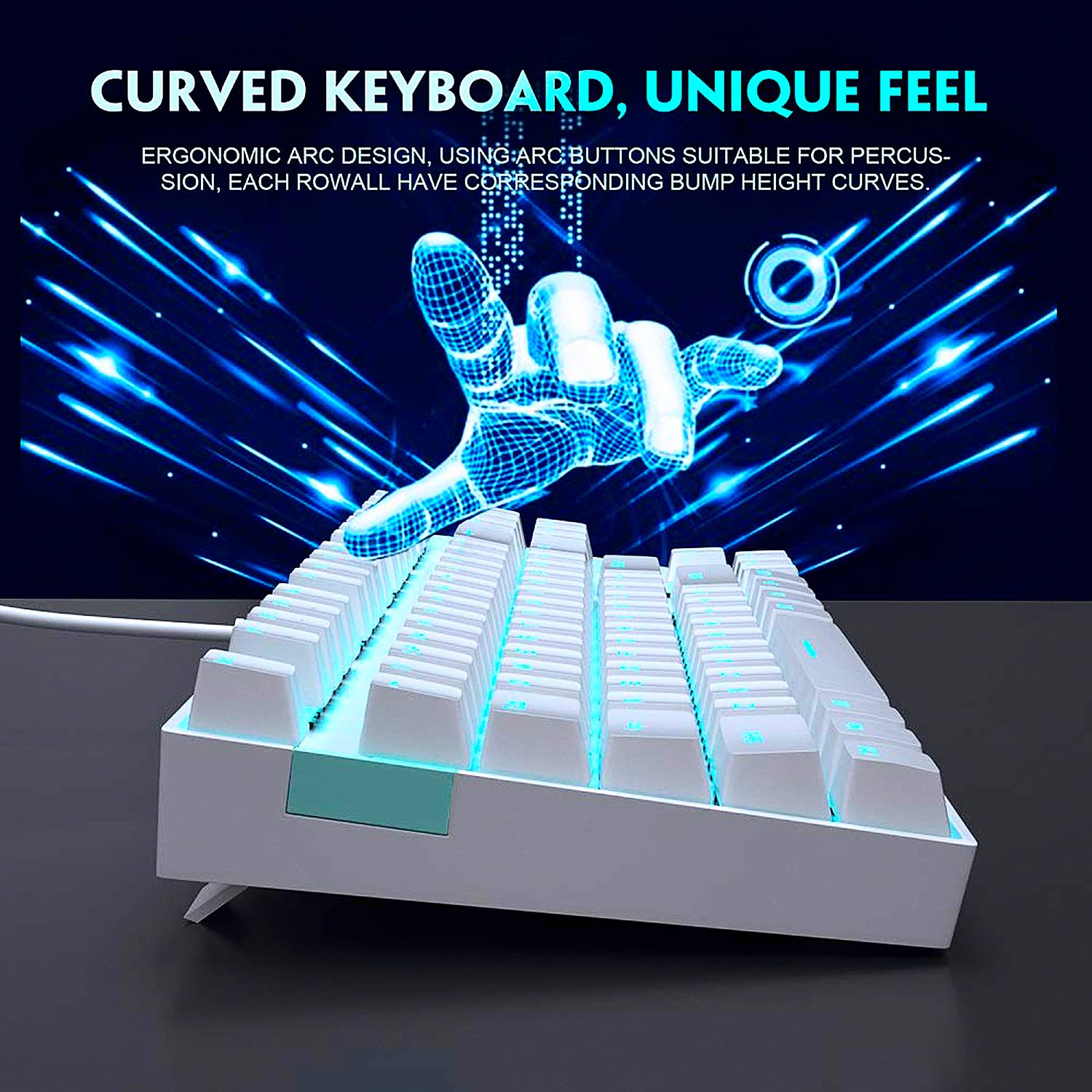 MageGee Mechanical Gaming Keyboard with Blue Switch, Compact 87 Keys Wired Computer Keyboard for Windows Laptop PC Gamer, LED Ice Blue Backlit, White