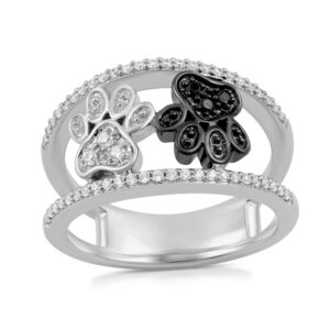 jewelili sterling silver 1/4 cttw treated black and natural white round diamond positively yours ring, size 7