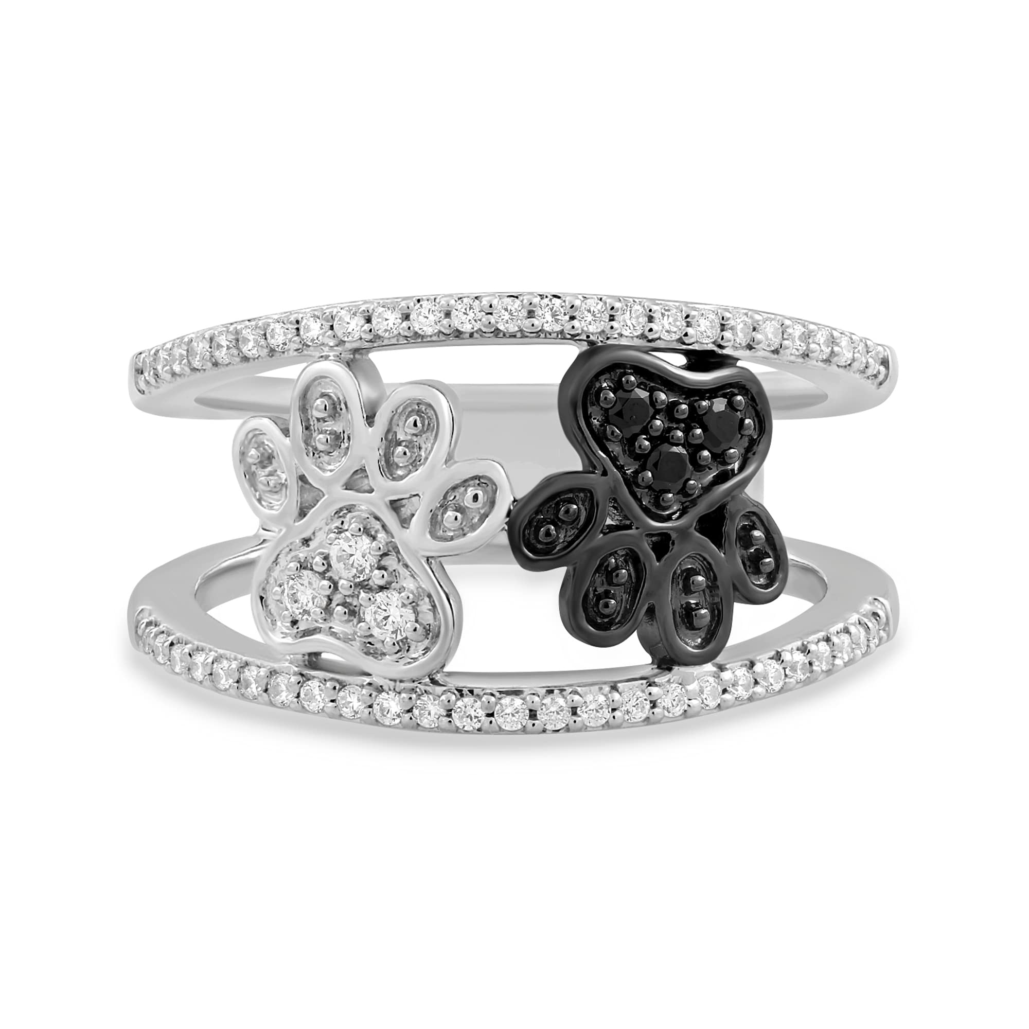 Jewelili Sterling Silver 1/4 Cttw Treated Black and Natural White Round Diamond Positively Yours Ring, Size 7