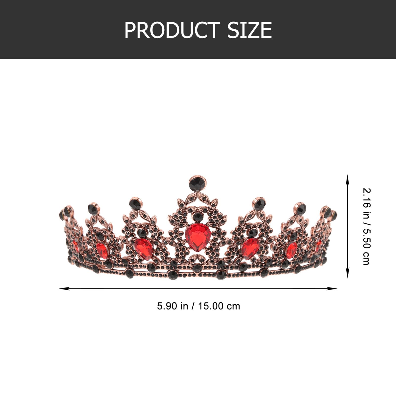 Lurrose Baroque Bride Crowns Black Rhinestones Gothic Chic Tiaras Vintage Crystal Queen Princess Crown Headpieces Headband for Wedding Prom Halloween Pageant (Red)